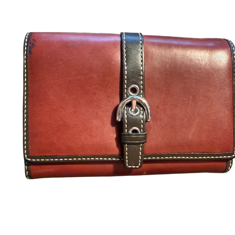 Coach Y2K, vintage bifold, leather wallet in brown and tan leather